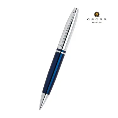 Cross Calais Chrome/Blue Lacquer with Polished Chrome Appointments Ballpoint Pen  (Blue Ink)