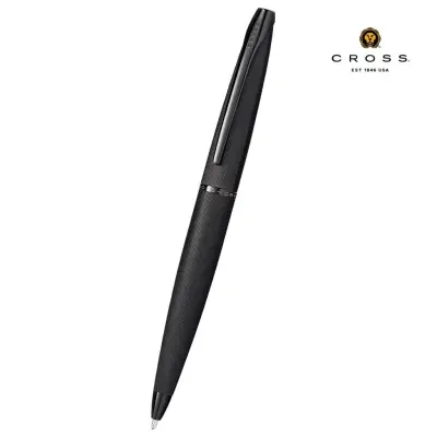 Cross ATX(R) Brushed Black with Machine-Turned Diamond Pattern Engraving with Polished Black PVD Appointments Ballpoint Pen (Blue Ink)