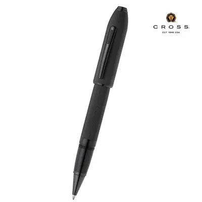 Peerless Polished Black PVD Engraved Diamond Pattern with Black PVD Appointments and Swarovski Crystal Rollerball Pen (Blue Ink)