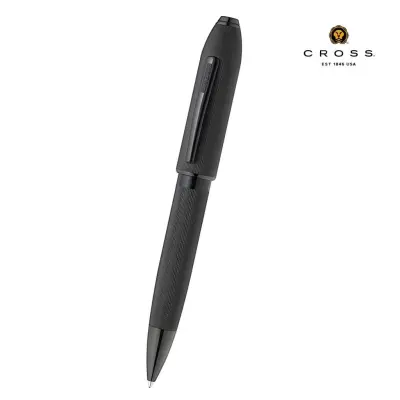 Peerless Polished Black PVD Engraved Diamond Pattern with Black PVD Appointments and Swarovski Crystal Ballpoint Pen (Blue Ink)