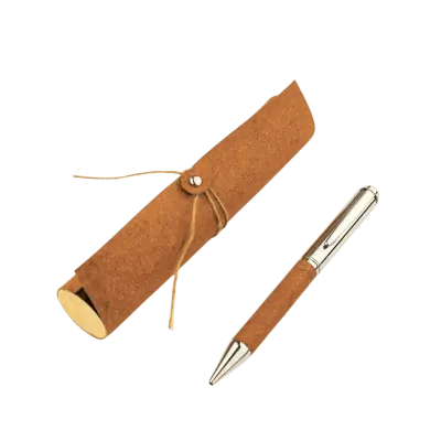 KORU - eco-neutral Metal Pen with Recycled Leather Barrel - Brown